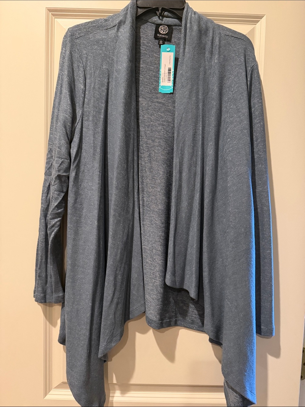 bobeau Heather Slate Blue Open-Front Draped Cardigan